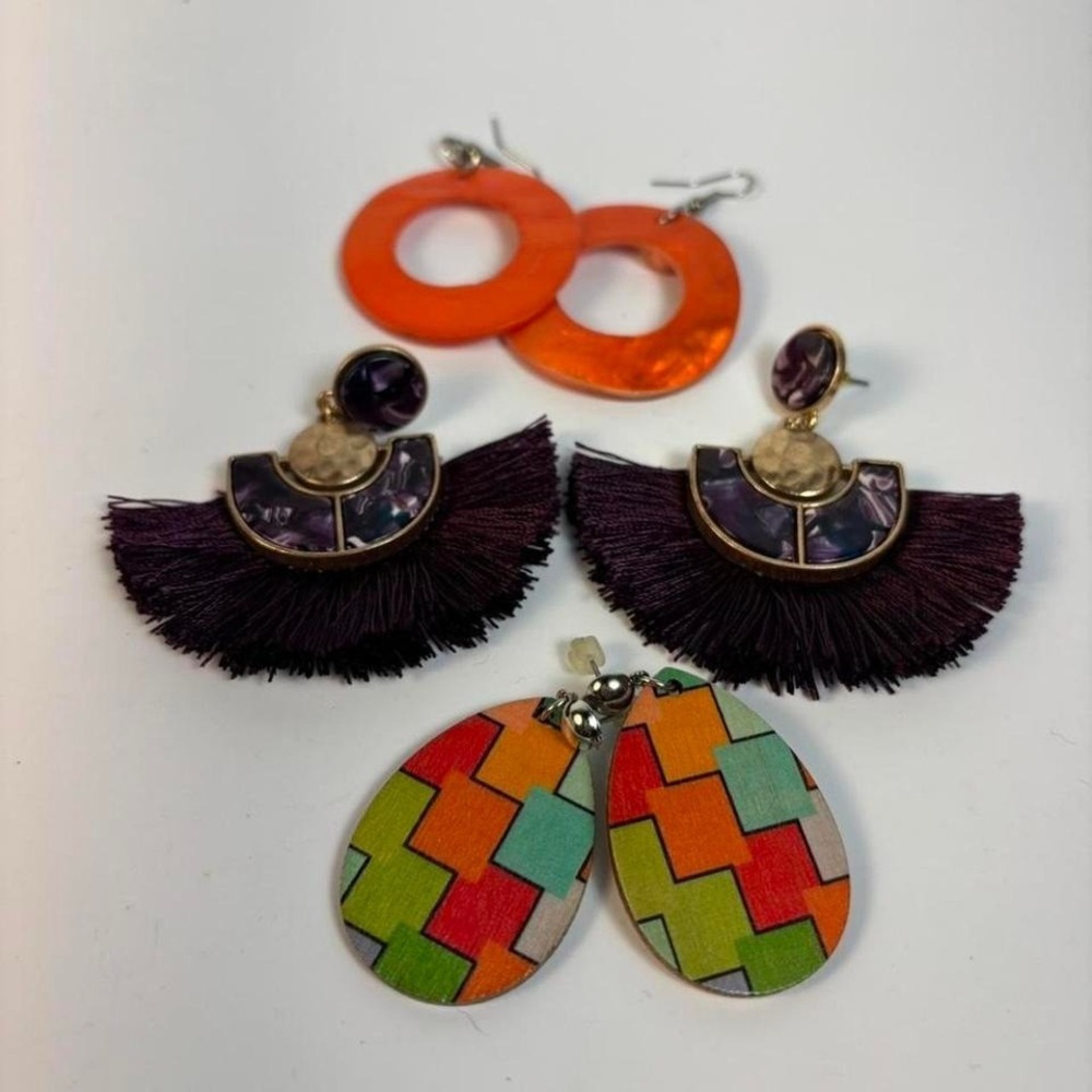 Earrings Bundle Set Orange Purple‎ Multicolor Boho Statement Tassel Hoop